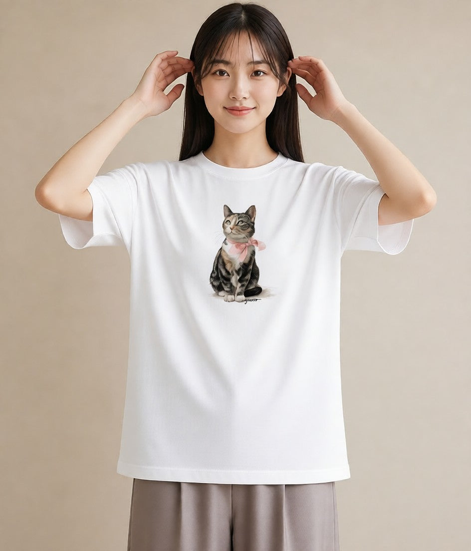 グラフィックTシャツ レディース アビシニアン 猫 ねこ イラスト アート風 親子 20代 白T YMAZO