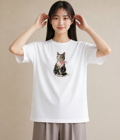 グラフィックTシャツ レディース アビシニアン 猫 ねこ イラスト アート風 親子 20代 白T YMAZO