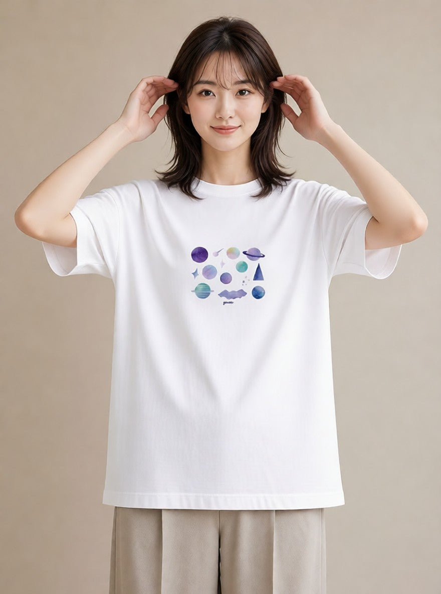 デザインTシャツ レディース 天の川 星空 宇宙 イラスト シック おしゃれギフト 社会人 白T YMAZO