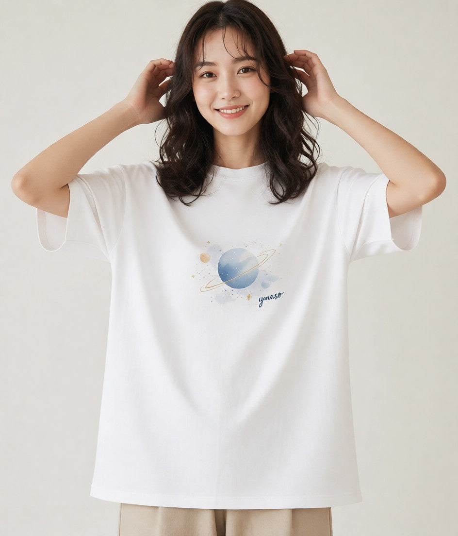 デザインTシャツ レディース 牡牛座 星空 宇宙 イラスト シック レイヤード 友達ギフト 白T YMAZO