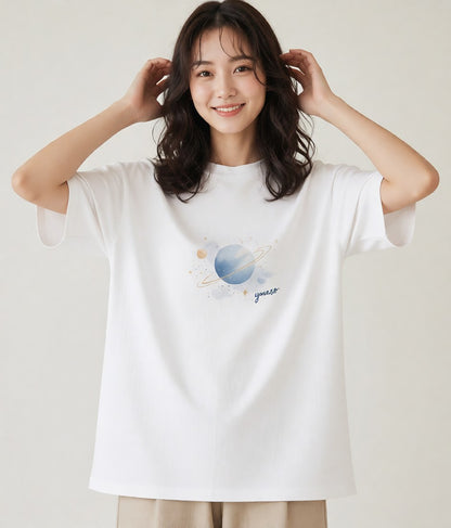 デザインTシャツ レディース 牡牛座 星空 宇宙 イラスト シック レイヤード 友達ギフト 白T YMAZO