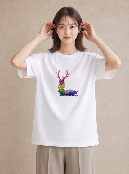 プリントTシャツ レディース クワガタ 昆虫 虫 イラスト ゆるコーデ デイリーウェア 休日 白T YMAZO