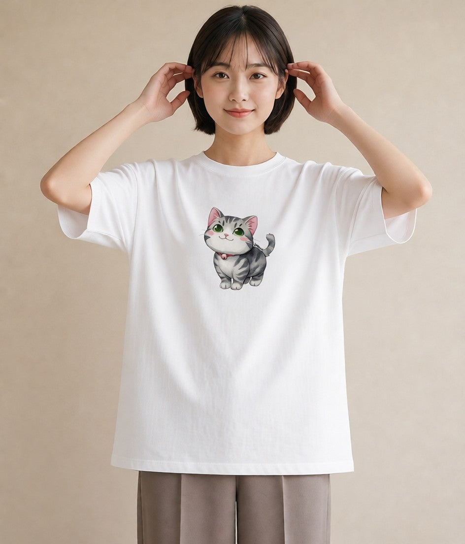 グラフィックTシャツ レディース 愛猫 猫 ねこ イラスト ポップ ラフ レイヤード 白T YMAZO