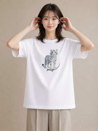 グラフィックTシャツ レディース とら 動物 アニマル イラスト 旅行コーデ 友達ギフト 部屋着 白T YMAZO