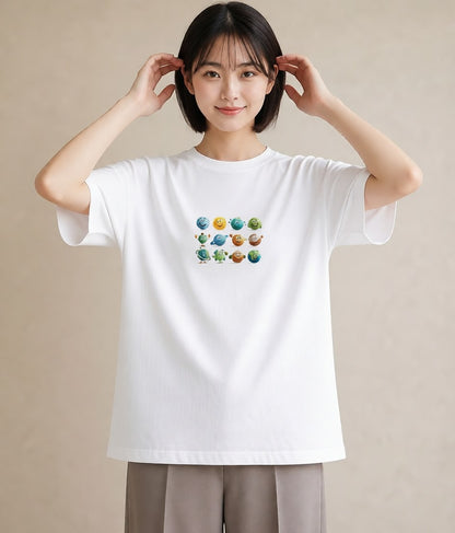 グラフィックTシャツ レディース 惑星 星空 宇宙 イラスト こなれ感 春服 ミセス 白T YMAZO