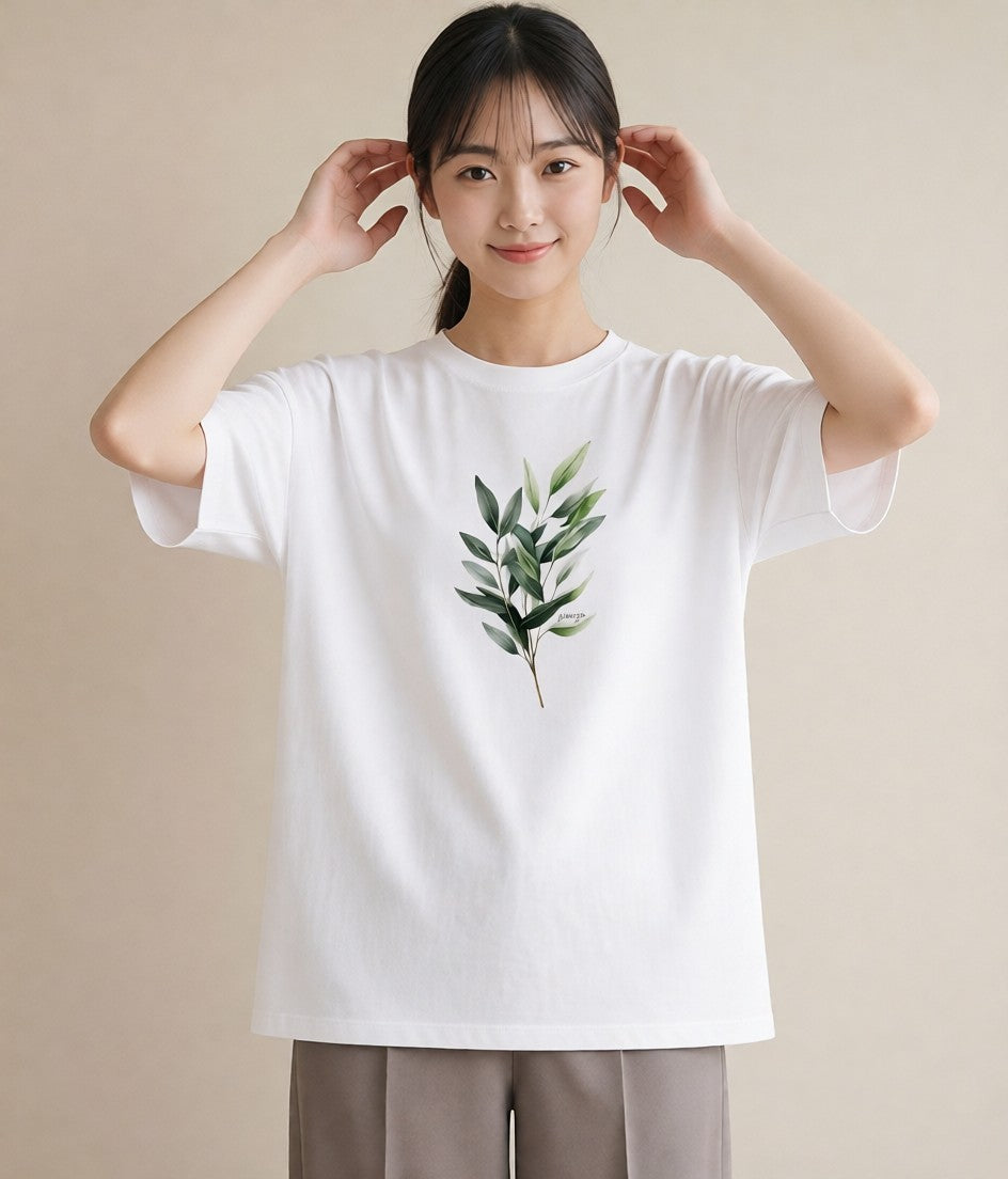 半袖Tシャツ レディース 葉っぱ 植物 ボタニカル イラスト ヴィンテージ風 春コーデ 姉妹 白T YMAZO