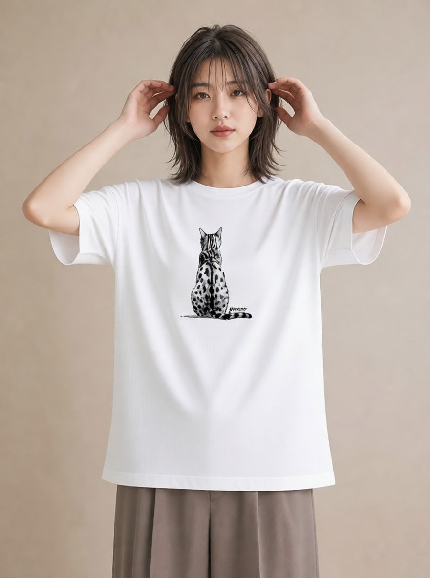 グラフィックTシャツ レディース 三毛猫 みけねこ 三毛 猫 ねこ イラスト ユニーク 誕生日プレゼント 綿100 白T YMAZO