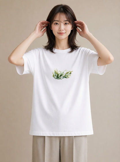 半袖Tシャツ レディース つる 植物 ボタニカル イラスト シンプル 買い物 夏コーデ 白T YMAZO