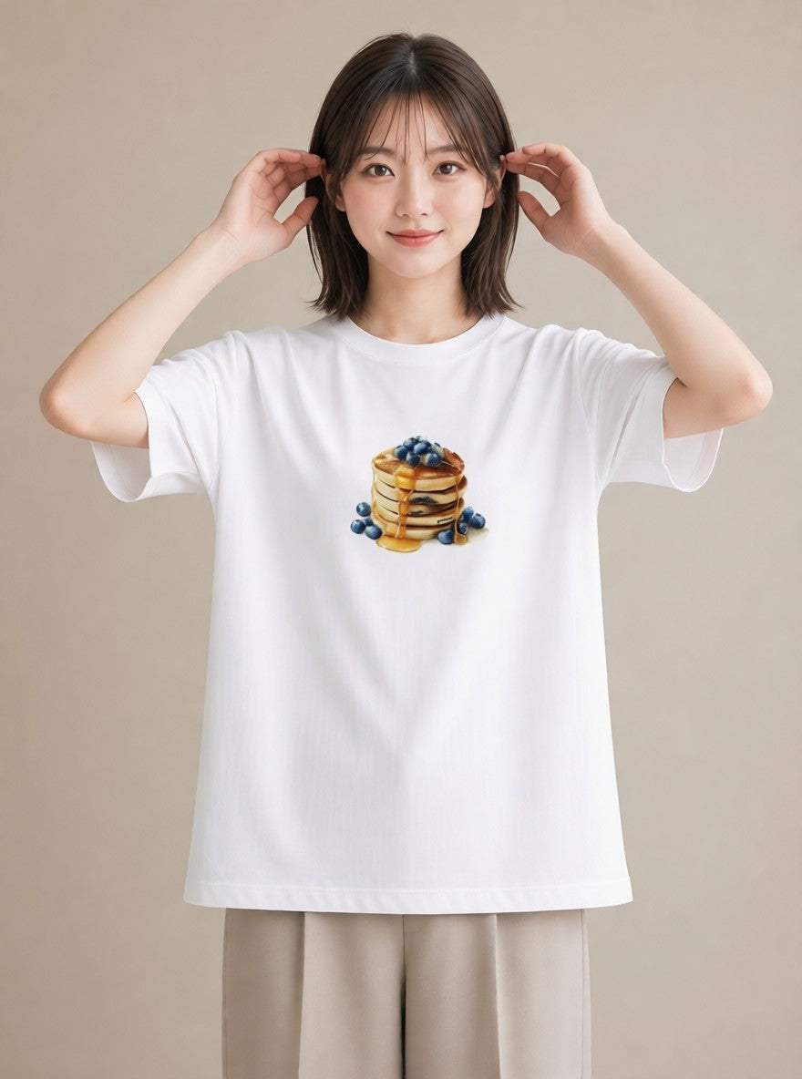 Tシャツ レディース どら焼き 食べ物 フード イラスト フェミニン 社会人 女性 白T YMAZO
