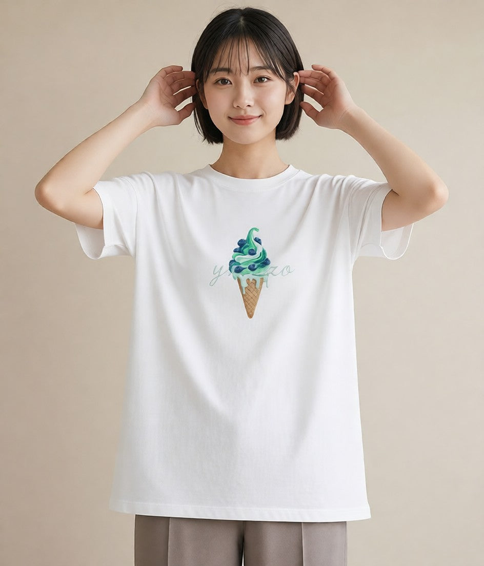 デザインTシャツ レディース アイス 食べ物 フード イラスト 可愛い レイヤード 友達ギフト 白T YMAZO