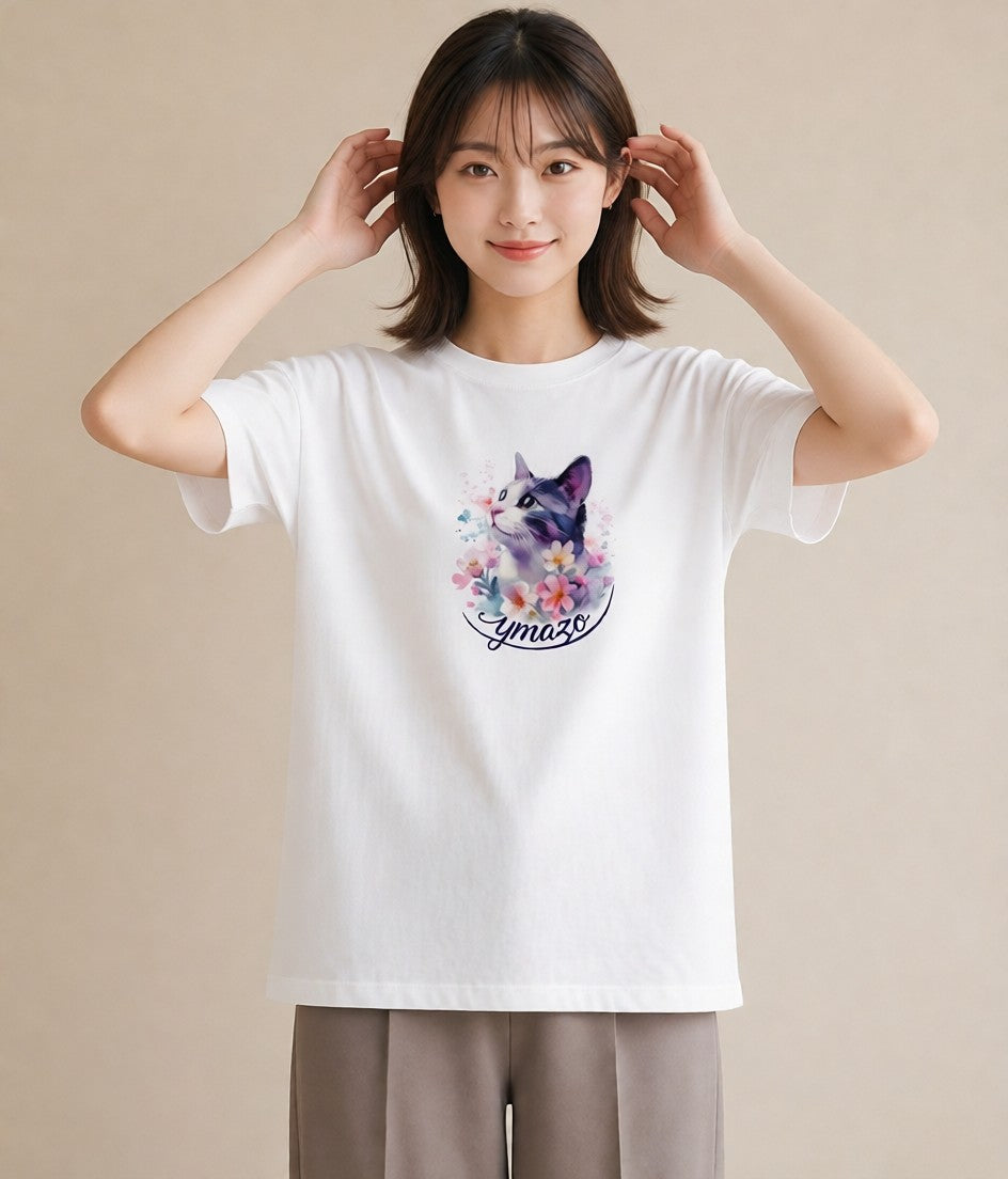 プリントTシャツ レディース 猫の手 猫 ねこ イラスト 手描き風 姉妹 送別ギフト 白T YMAZO