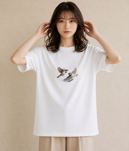 プリントTシャツ レディース 文鳥 ペット 動物 イラスト アート風 週末コーデ 敬老の日 白T YMAZO