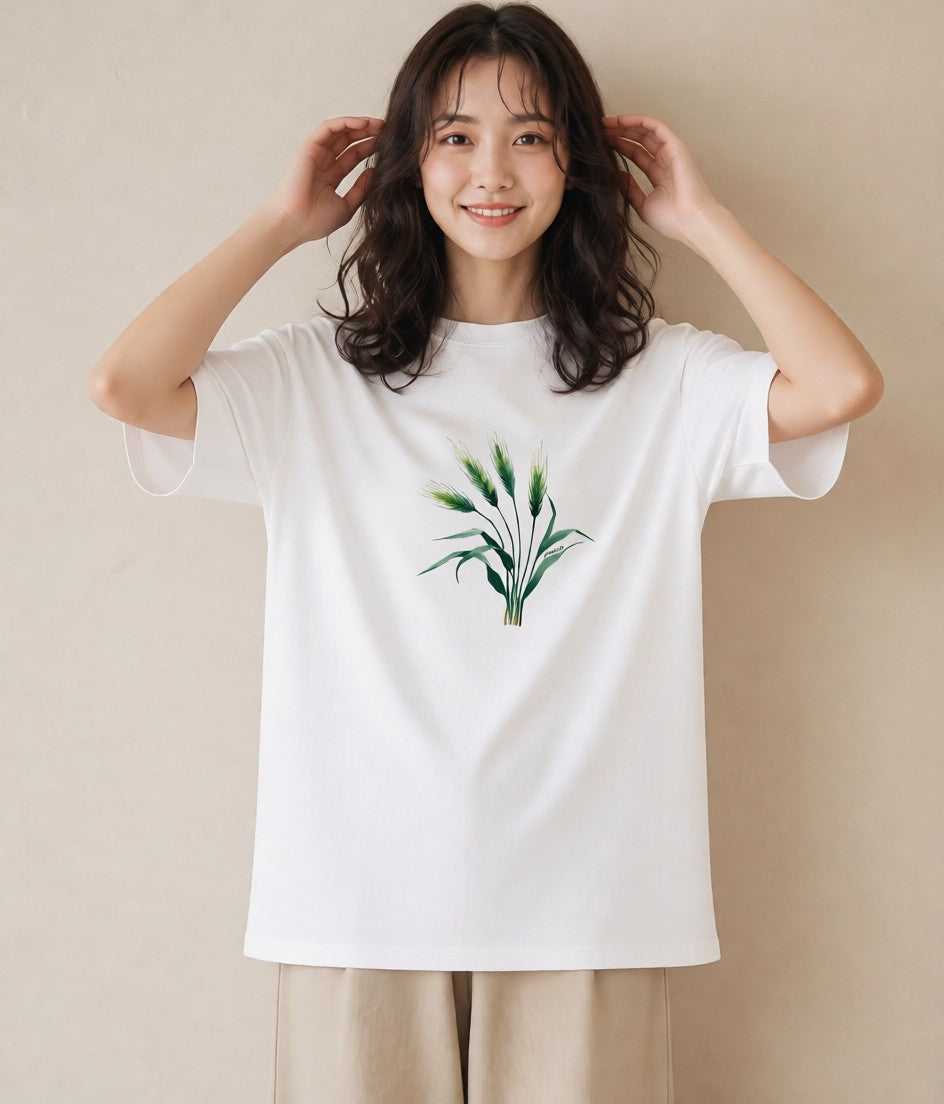 プリントTシャツ レディース 芝生 植物 ボタニカル イラスト 春コーデ 姉妹 白T YMAZO