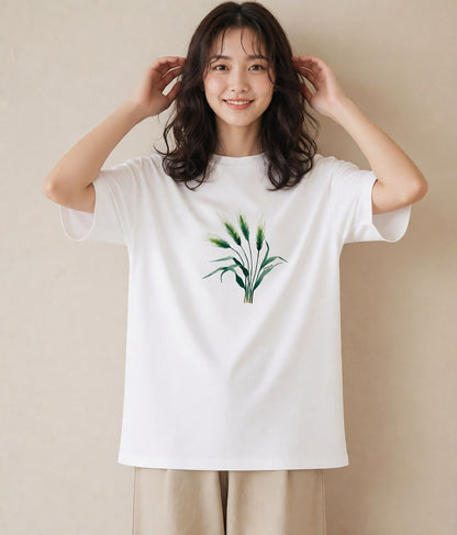 プリントTシャツ レディース 芝生 植物 ボタニカル イラスト 春コーデ 姉妹 白T YMAZO