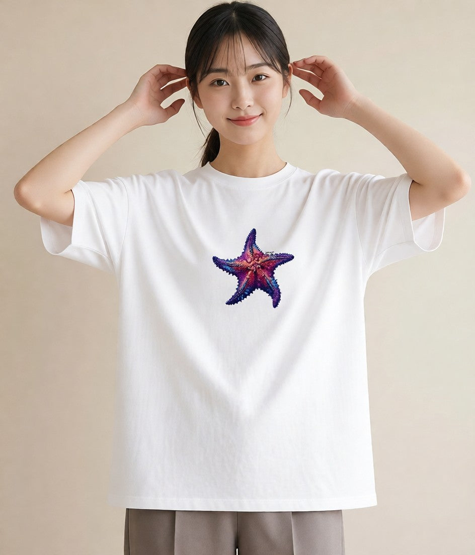 Tシャツ レディース ヒトデ 海の生き物 海 イラスト きれいめ カジュアルコーデ 買い物 白T YMAZO