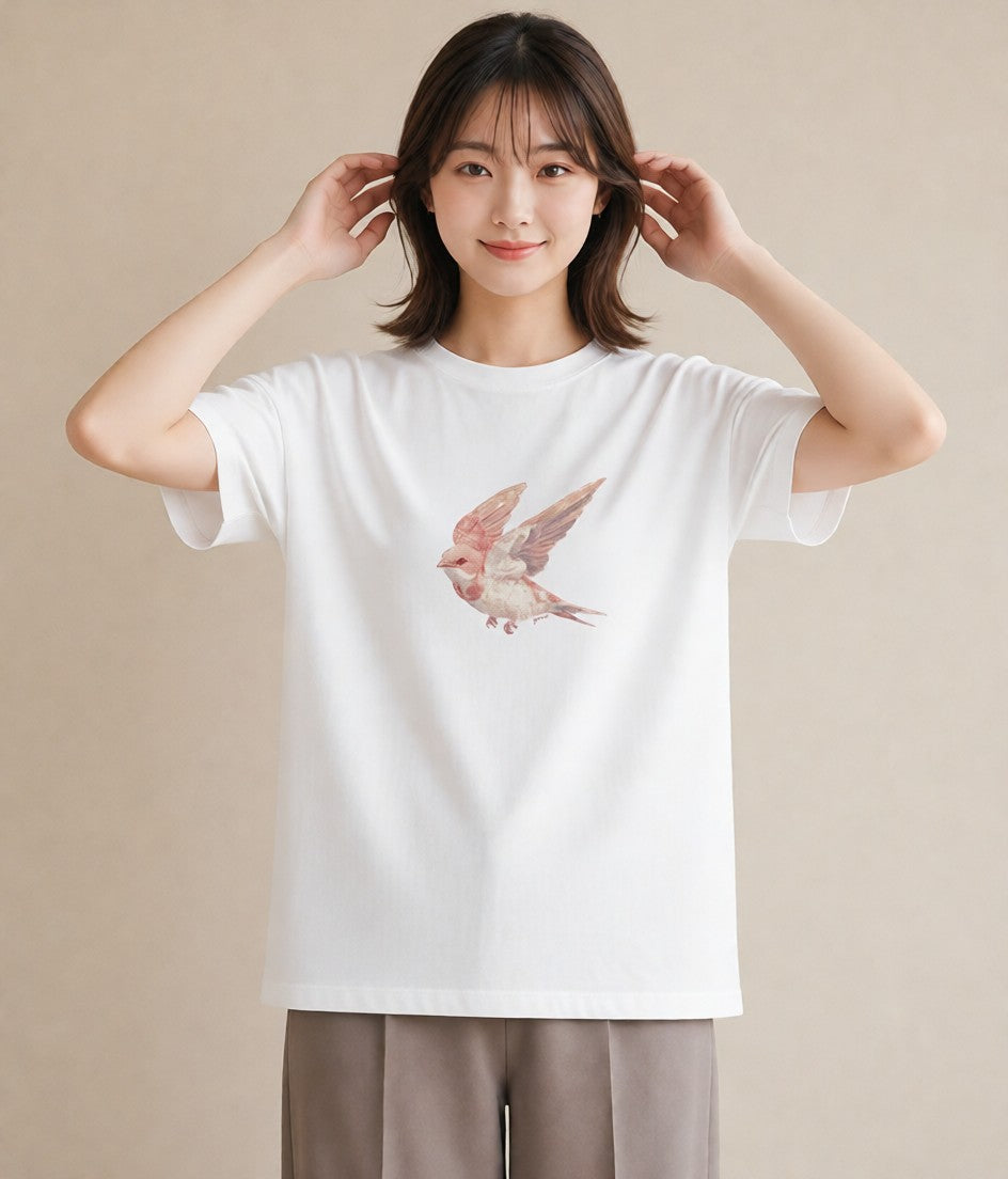 半袖Tシャツ レディース インコ ペット 動物 イラスト 水彩風 お揃い 親子 白T YMAZO