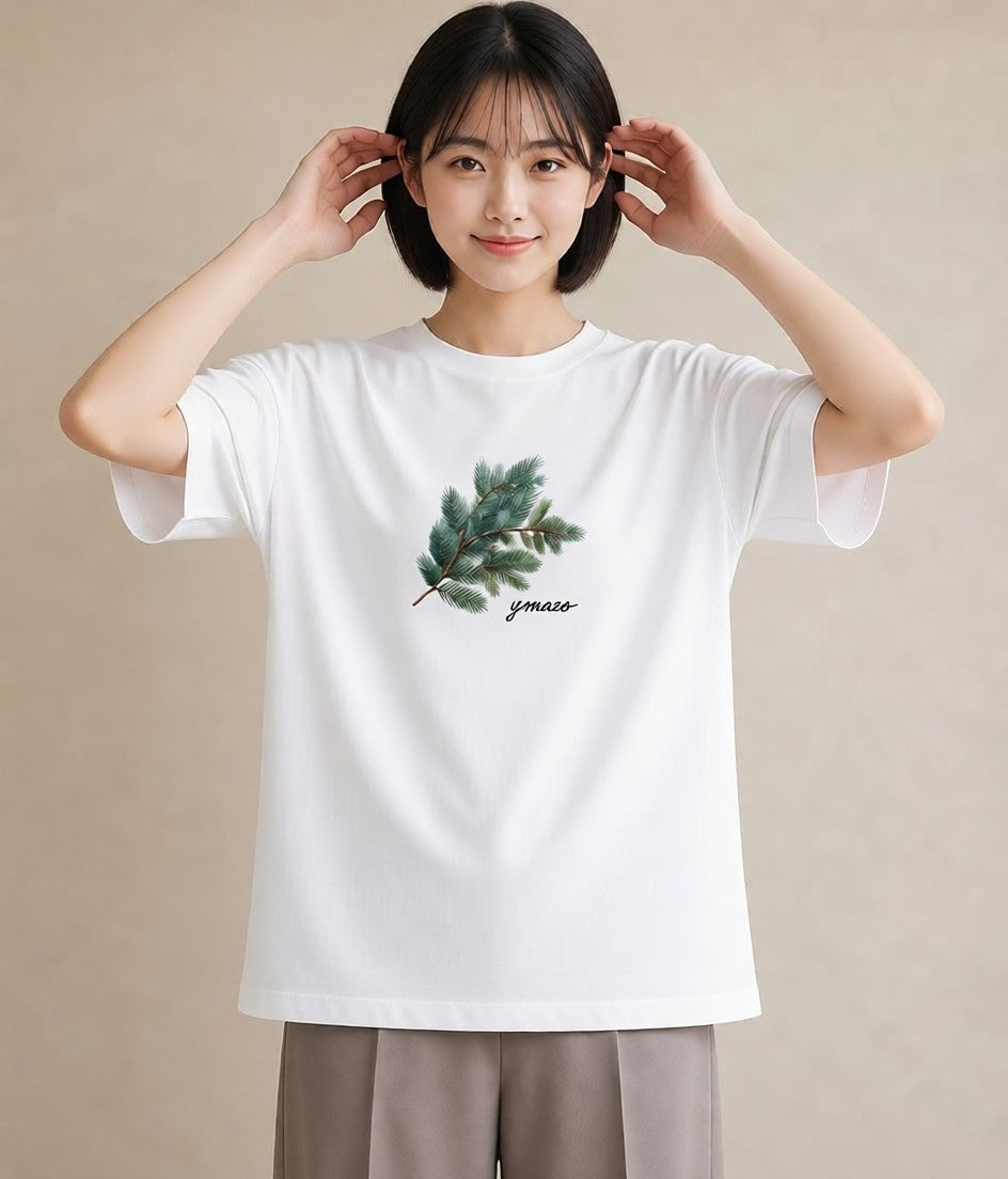 デザインTシャツ レディース 松ぼっくり 植物 ボタニカル イラスト ラフカジュアル ママ カフェ服 白T YMAZO