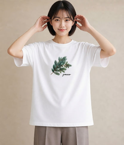 デザインTシャツ レディース 松ぼっくり 植物 ボタニカル イラスト ラフカジュアル ママ カフェ服 白T YMAZO