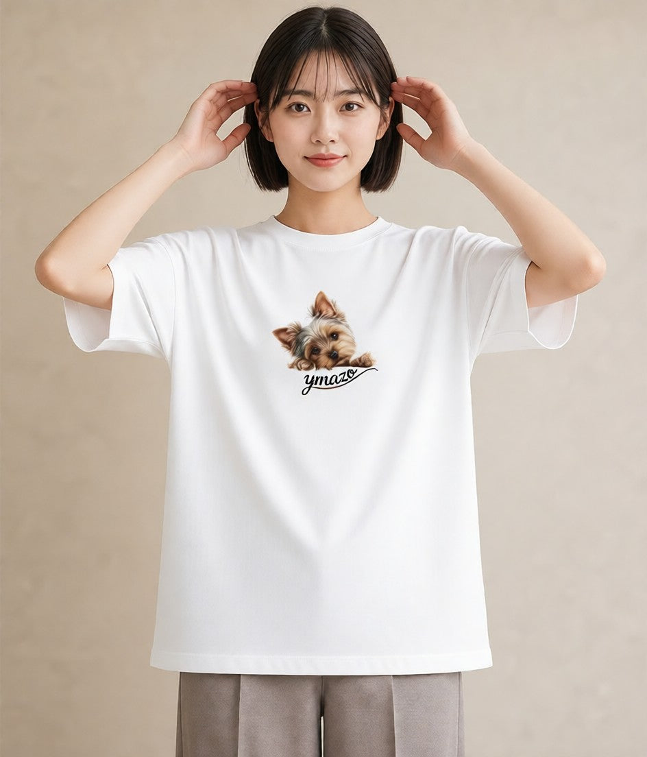 Tシャツ レディース ヨークシャーテリア 犬 いぬ イラスト 韓国風 ラフ レイヤード 白T YMAZO