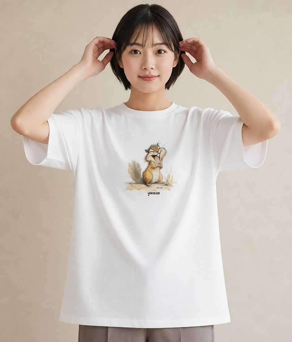 Tシャツ レディース リス ペット 動物 イラスト 淡色 敬老の日 ホワイトデー 白T YMAZO