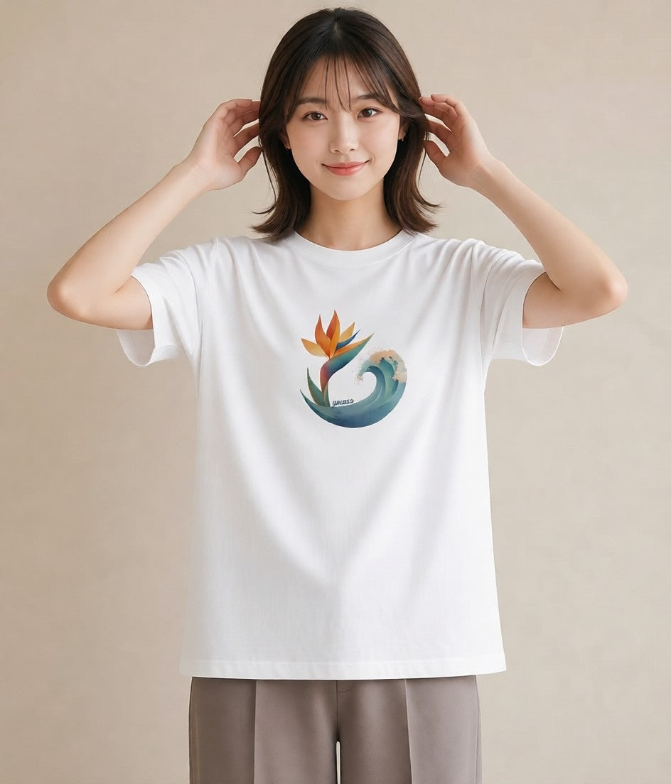 半袖Tシャツ レディース 波 星空 宇宙 イラスト 手描き風 お揃い 親子 白T YMAZO