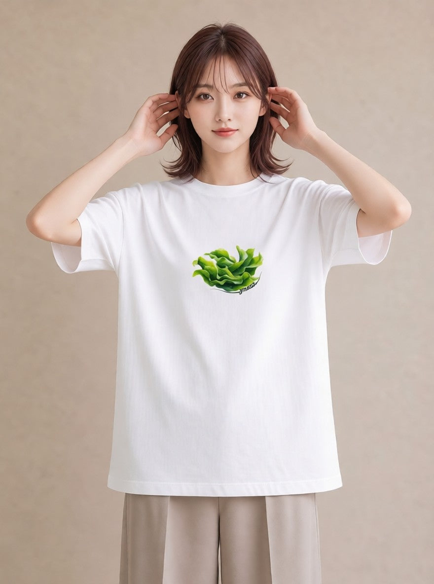 Tシャツ レディース 新緑 植物 ボタニカル イラスト 線画 カジュアルコーデ 買い物 白T YMAZO