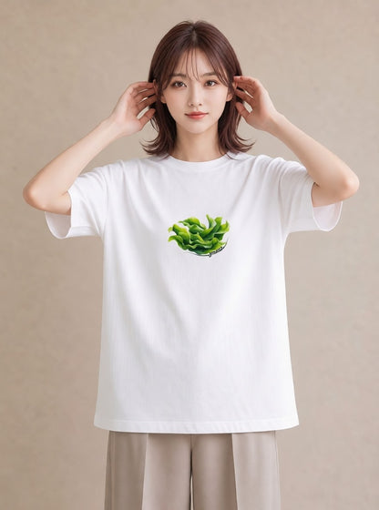 Tシャツ レディース 新緑 植物 ボタニカル イラスト 線画 カジュアルコーデ 買い物 白T YMAZO