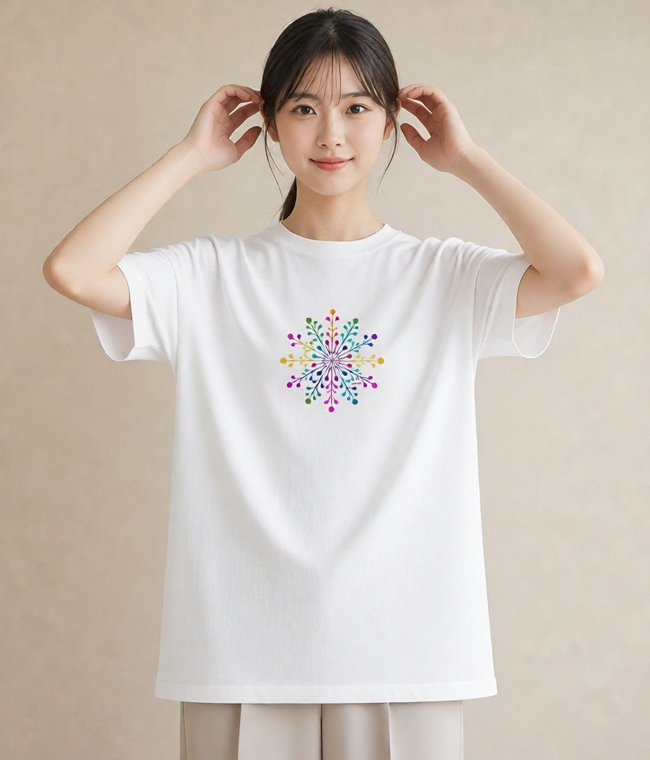 グラフィックTシャツ レディース 雪の結晶 星空 宇宙 イラスト ポップ デイリーウェア 休日 白T YMAZO