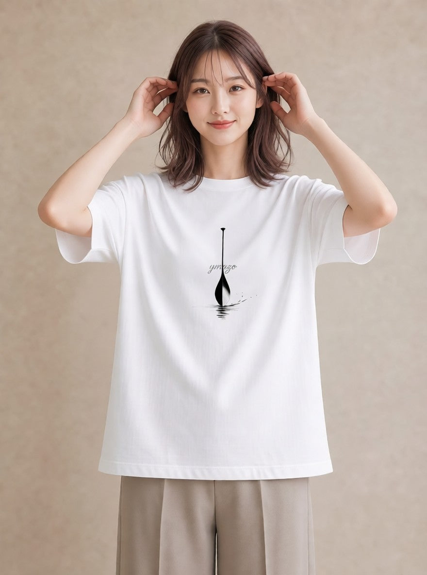 半袖Tシャツ レディース 紙の船 水辺 ナチュラル アンティーク イラスト 綿100 デート 白T YMAZO