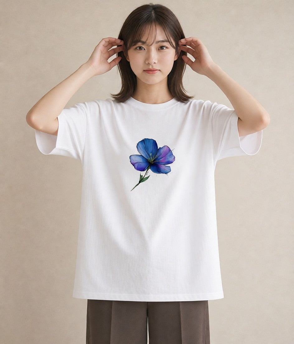 グラフィックTシャツ レディース スミレ 花 花柄 イラスト ラフカジュアル 部屋着 女性向けギフト 白T