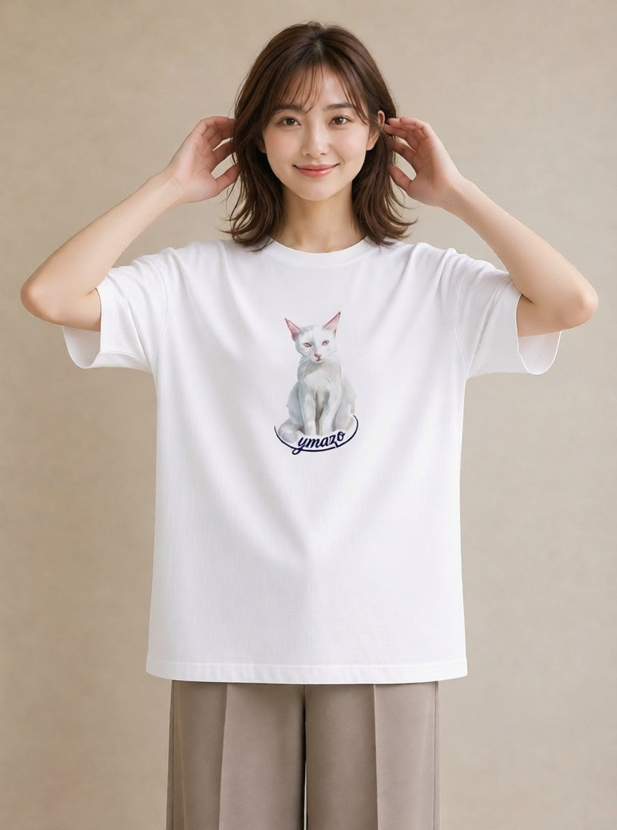プリントTシャツ レディース 肉球 猫 ねこ イラスト こなれ感 ビーチ デイリーウェア 白T YMAZO