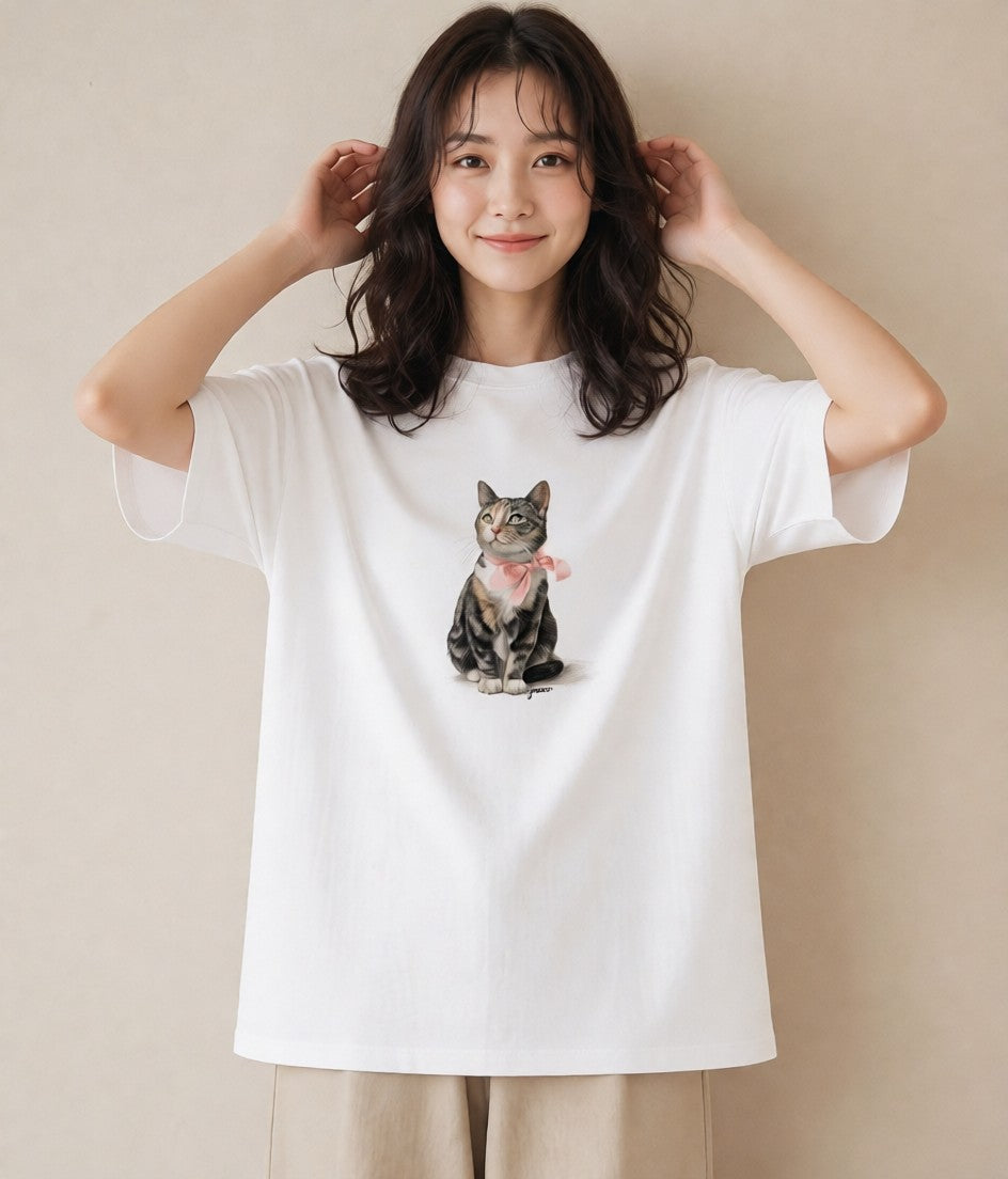 半袖Tシャツ レディース 猫 ねこ イラスト アート風 部屋着 女性向けギフト 白T YMAZO
