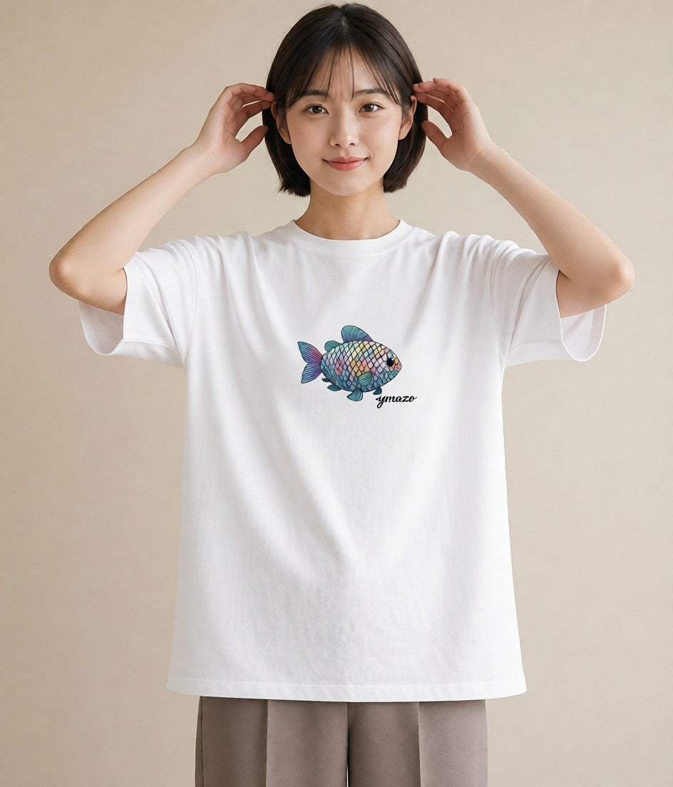 プリントTシャツ レディース グッピー ペット 動物 イラスト ヴィンテージ風 クリスマス 旅行 白T YMAZO
