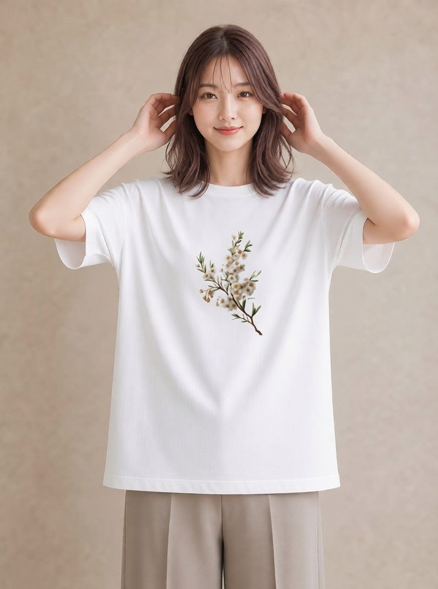 グラフィックTシャツ レディース 金木犀 花 花柄 イラスト 韓国風 お揃い 親子 白T