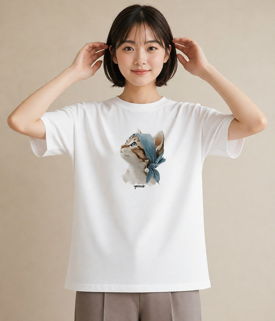 デザインTシャツ レディース 愛猫 猫 ねこ イラスト ボタニカル レイヤード 友達ギフト 白T YMAZO