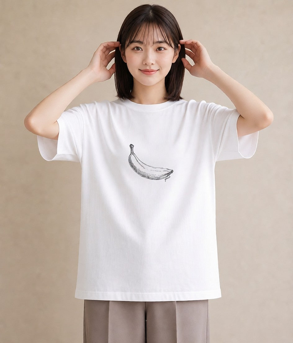 半袖Tシャツ レディース バナナ 食べ物 フード イラスト シック 春コーデ 姉妹 白T YMAZO