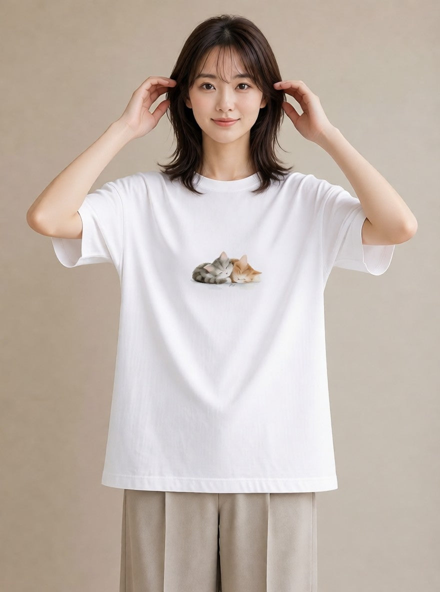 半袖Tシャツ レディース 肉球 猫 ねこ イラスト ゆるコーデ クリスマス 旅行 白T YMAZO