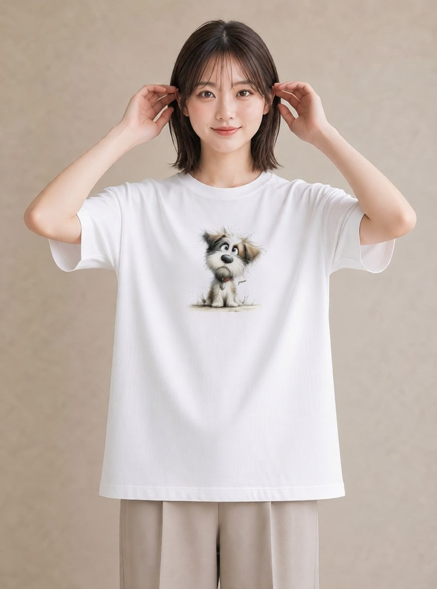 グラフィックTシャツ レディース わんちゃん 犬 いぬ イラスト 手描き風 海 カフェ巡り 白T YMAZO