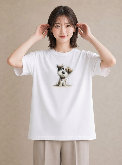 グラフィックTシャツ レディース わんちゃん 犬 いぬ イラスト 手描き風 海 カフェ巡り 白T YMAZO