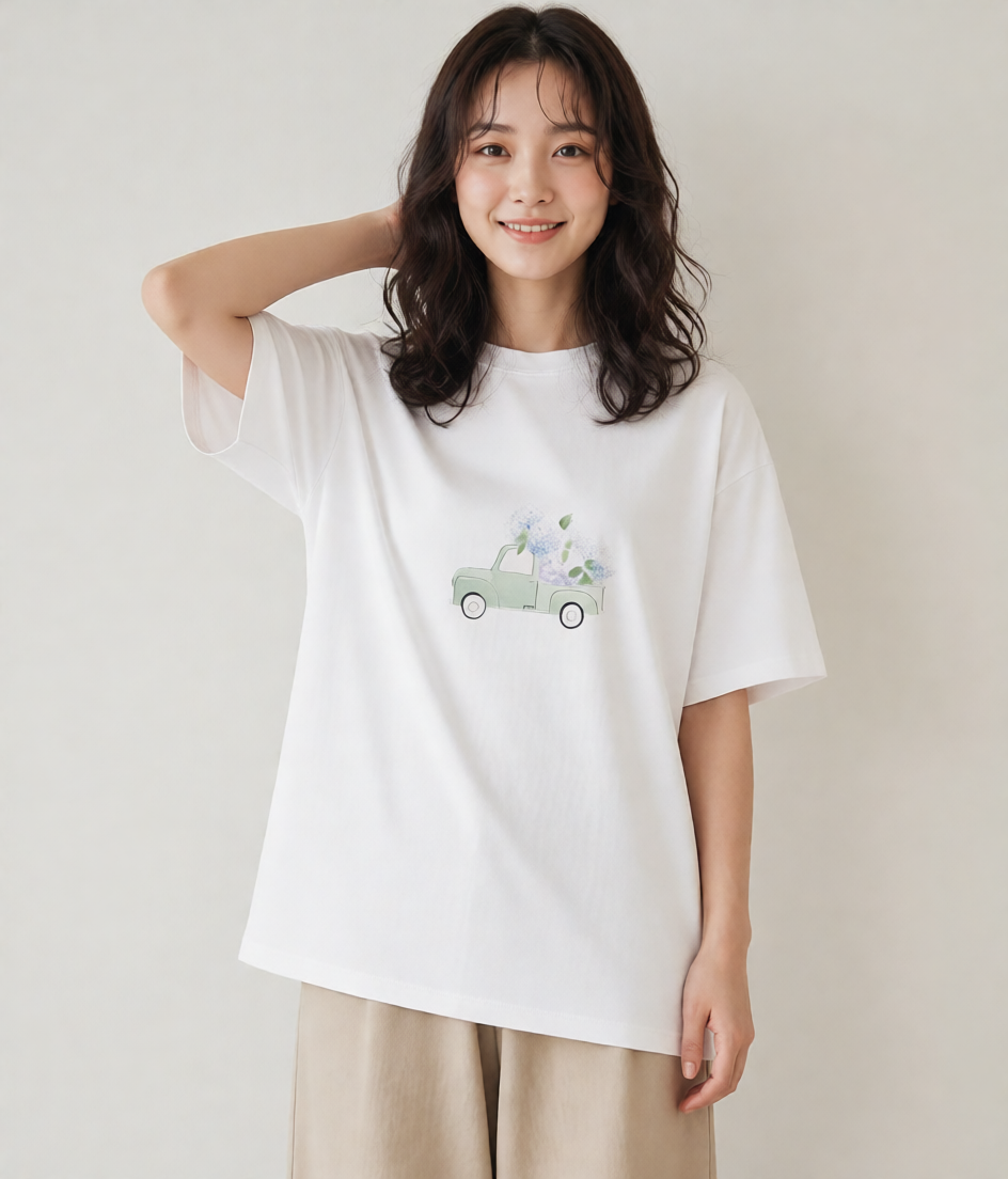 デザインTシャツ レディース あじさい 紫陽花 アジサイ 花 花柄 イラスト シック 春コーデ 姉妹 白T YMAZO