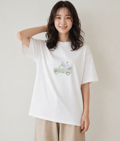 デザインTシャツ レディース あじさい 紫陽花 アジサイ 花 花柄 イラスト シック 春コーデ 姉妹 白T YMAZO