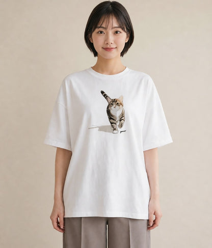プリントTシャツ レディース しっぽ 猫 ねこ イラスト ミニマル 20代 カジュアルコーデ 白T YMAZO