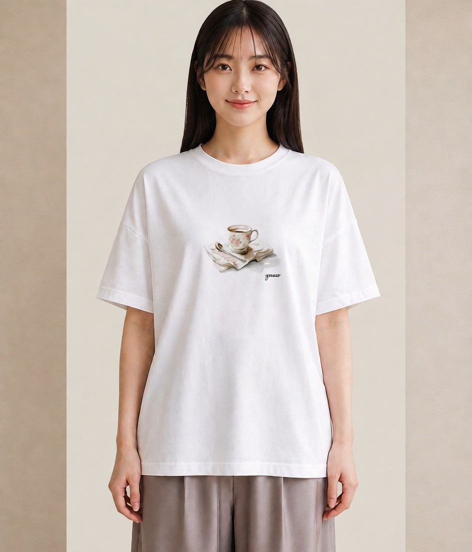 半袖Tシャツ レディース エスプレッソ 食べ物 フード イラスト 淡色 カジュアルコーデ 買い物 白T YMAZO