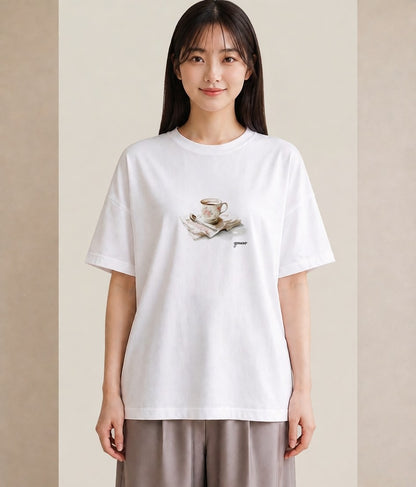半袖Tシャツ レディース エスプレッソ 食べ物 フード イラスト 淡色 カジュアルコーデ 買い物 白T YMAZO
