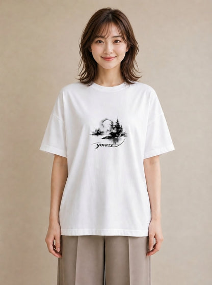 グラフィックTシャツ レディース 窓辺の雨 雨の日 窓 ナチュラル アンティーク イラスト ヴィンテージ風 ビーチ デイリーウェア 白T YMAZO
