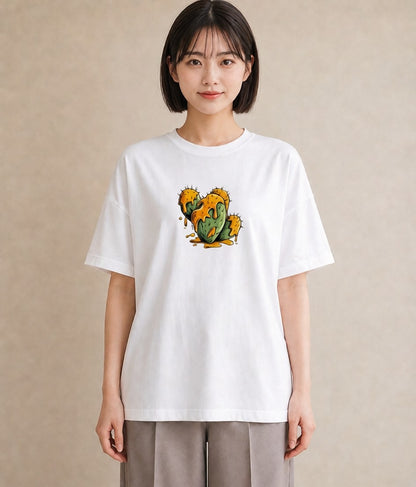 半袖Tシャツ レディース サボテン 植物 ボタニカル イラスト きれいめカジュアル 部屋着 女性向けギフト 白T YMAZO