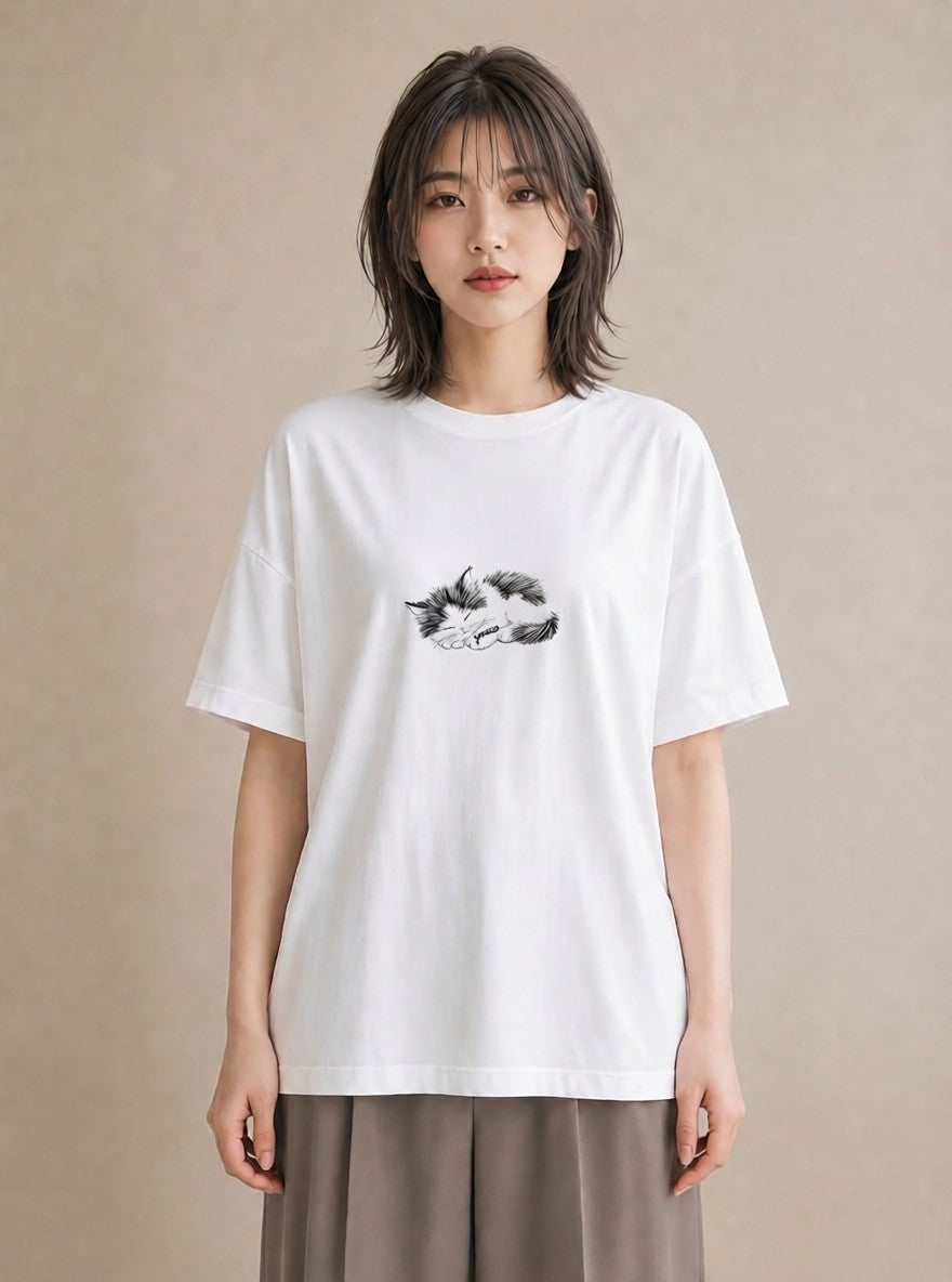 半袖Tシャツ レディース 猫 ねこ ネコ イラスト 女子会 お揃い 白T YMAZO