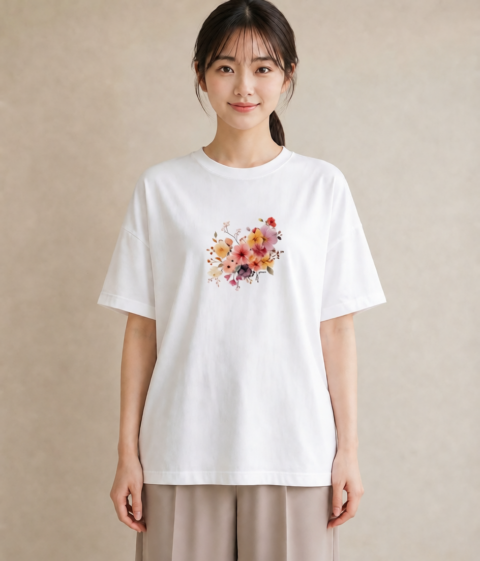 プリントTシャツ レディース パンジー 花 花柄 イラスト 個性的 母の日 ビーチ 白T YMAZO