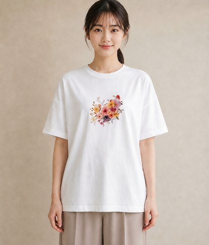 プリントTシャツ レディース パンジー 花 花柄 イラスト 個性的 母の日 ビーチ 白T YMAZO