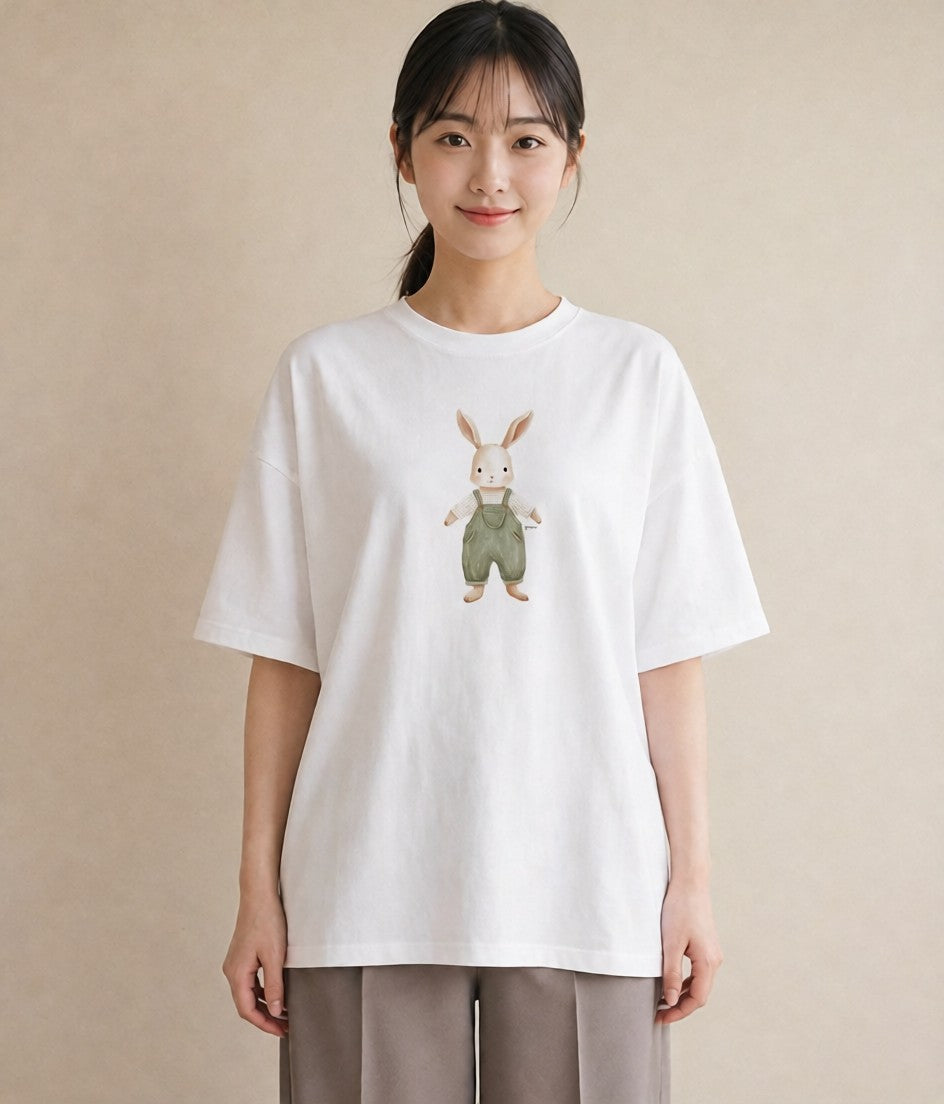 グラフィックTシャツ レディース ミニうさぎ ペット 動物 イラスト 手描き風 ビーチ デイリーウェア 白T YMAZO